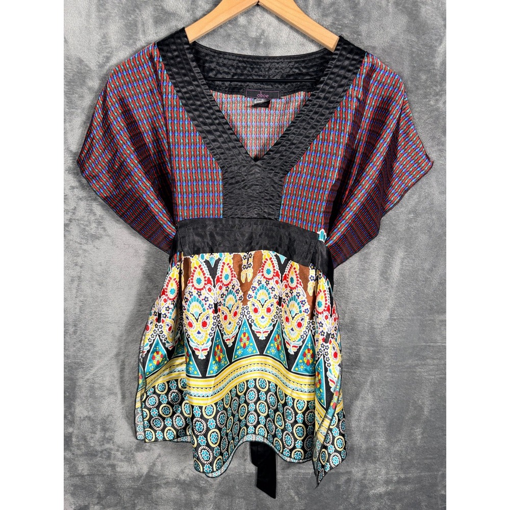 Oboe Womens Tunic Top Blouse S Multicolor Paisley Bohemian Dolman‎ Sleeve